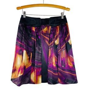 Worthington purple black satin abstract watercolor layered pleated skirt 6